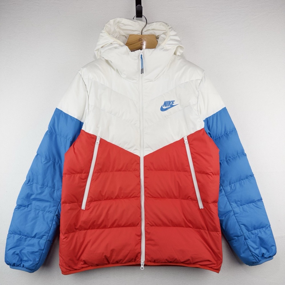 Nike Sportswear Windrunner Down Puffer Jacket Men's Large Blue White Colorblock